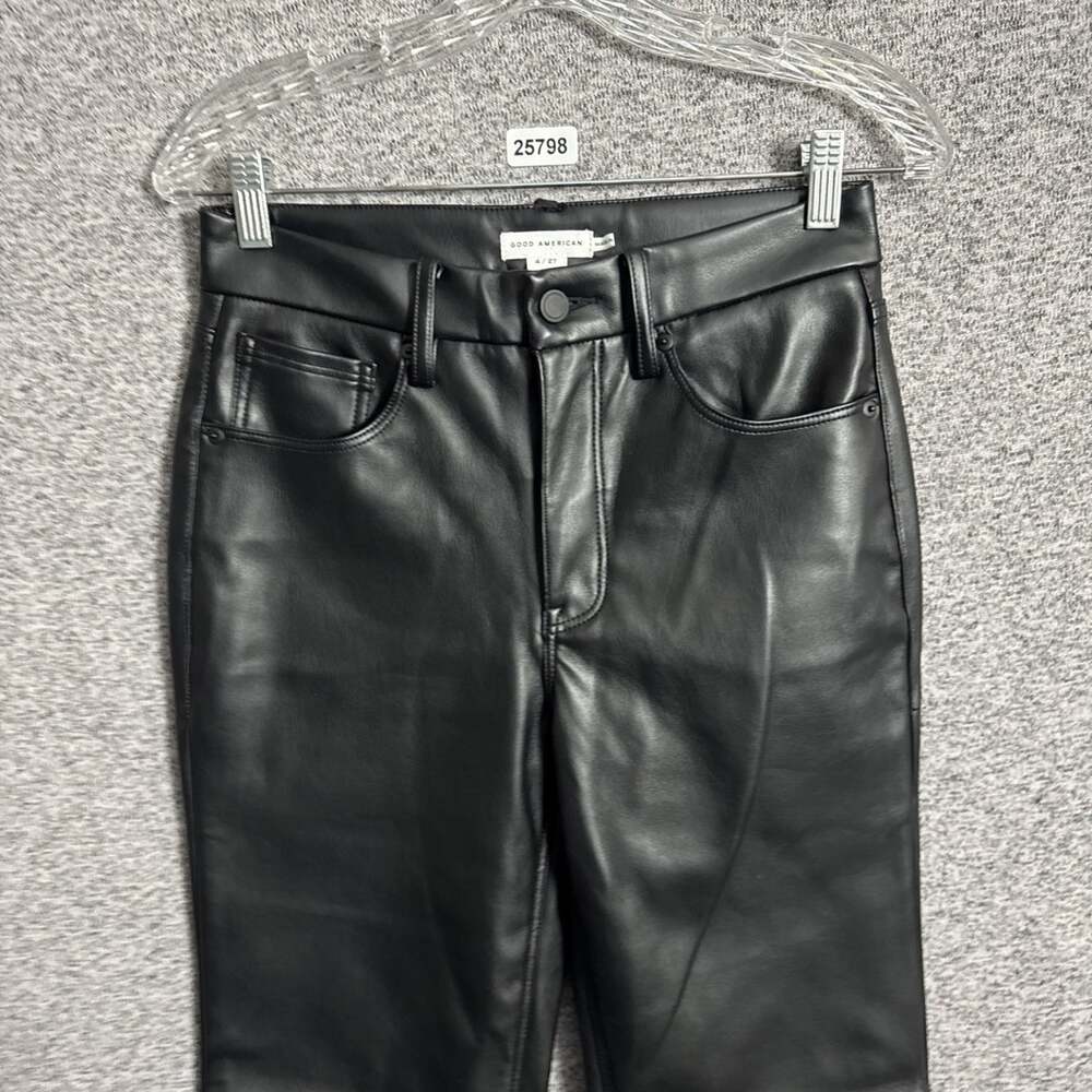 Good American Women’s Size 4/27 Black Faux Leather Icon Straight High Waisted - Picture 4 of 13